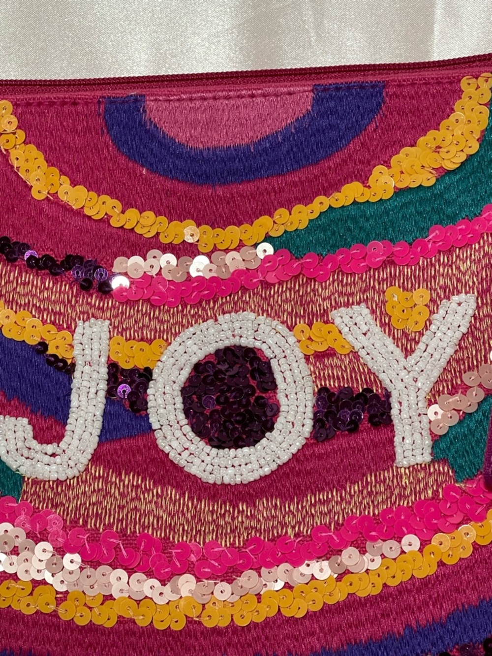 NWT America&Beyond “JOY” Sequins,Glass Beads  Handcrafted/Cotton Canvas Clutch - Picture 2 of 13